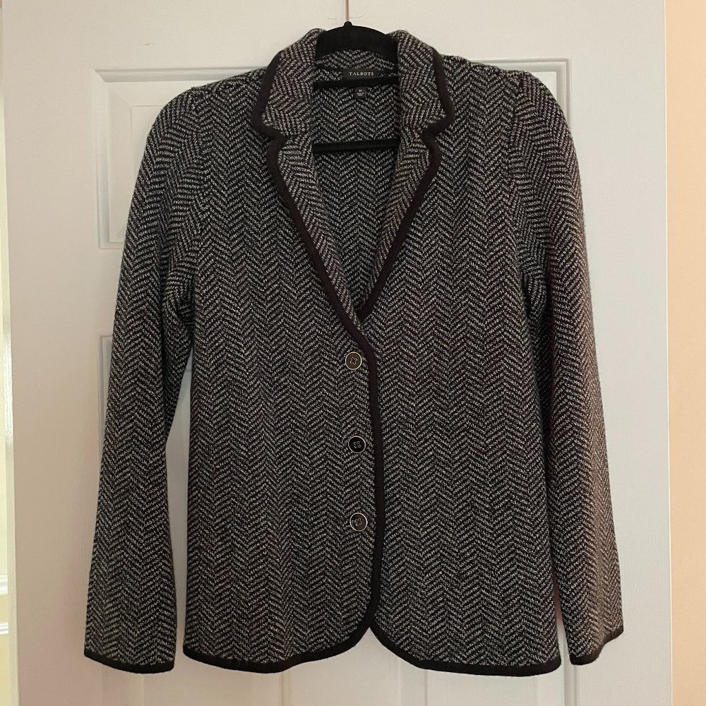 Talbot's 100% Pure Merino Wool Tweed Black and White Jacket (Size Medium)